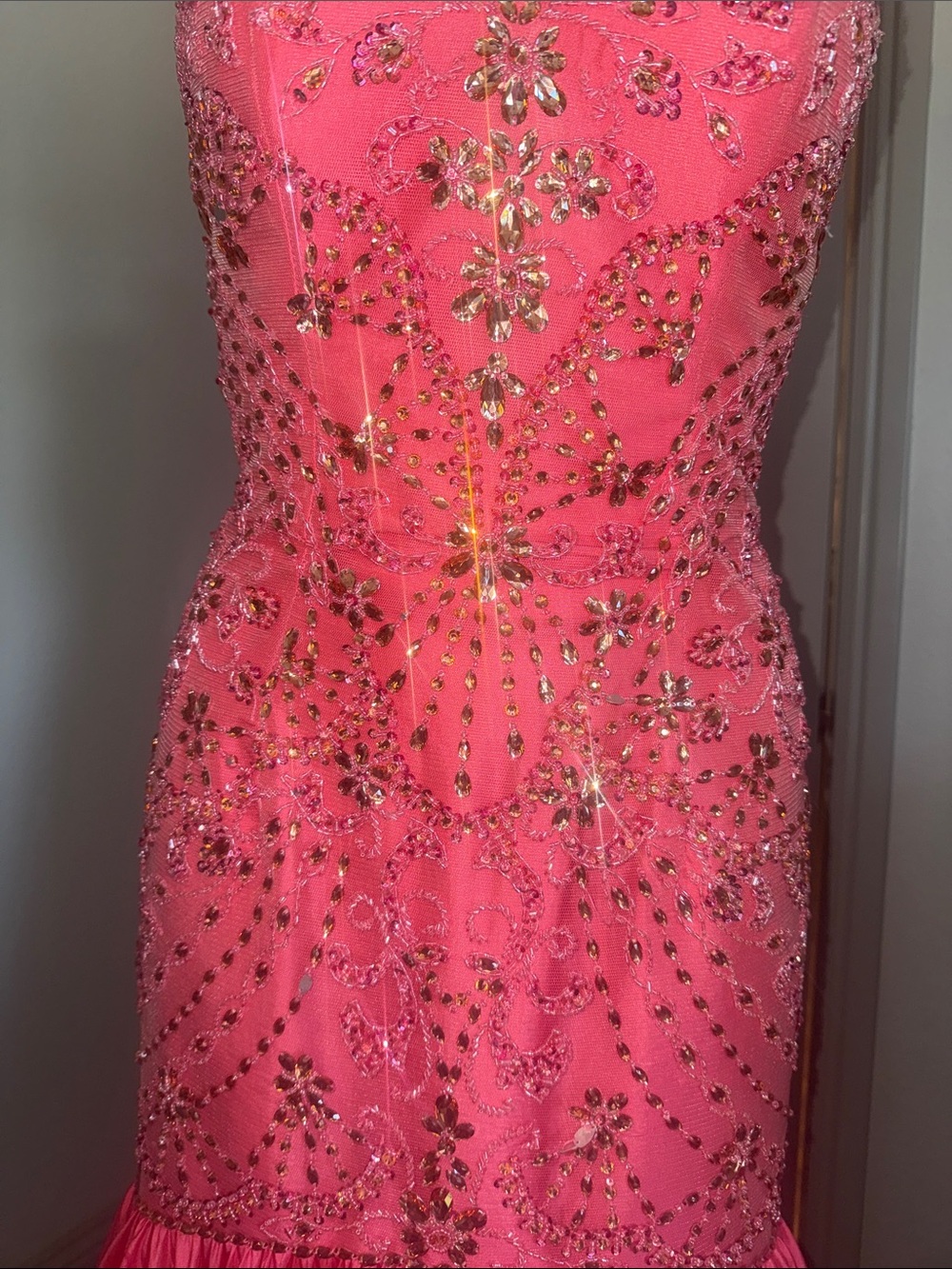 Sherri Hill Pink Beaded Mermaid Gown - Picture 8 of 12